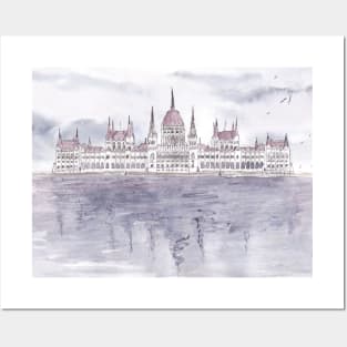 Hand drawn Budapest Parliament Posters and Art